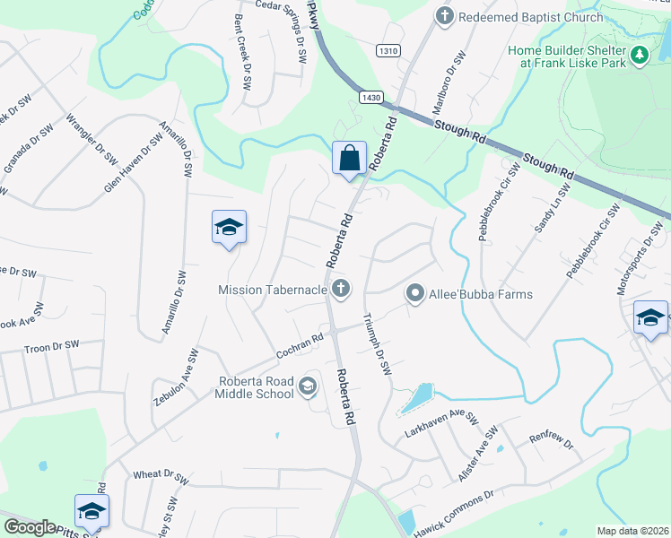 map of restaurants, bars, coffee shops, grocery stores, and more near 4400 Roberta Road in Concord