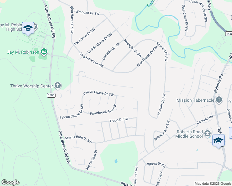 map of restaurants, bars, coffee shops, grocery stores, and more near 4687 Falcon Chase Drive Southwest in Concord