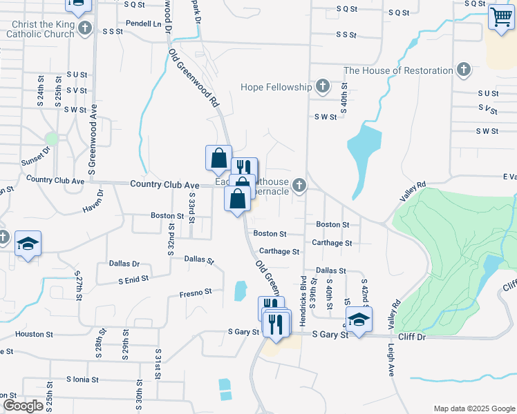 map of restaurants, bars, coffee shops, grocery stores, and more near 2921 Old Greenwood Road in Fort Smith