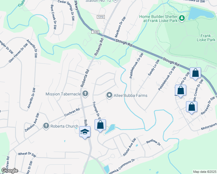 map of restaurants, bars, coffee shops, grocery stores, and more near 3560 Valiant Avenue Southwest in Concord