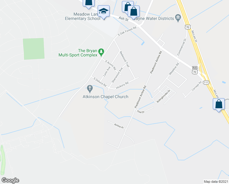map of restaurants, bars, coffee shops, grocery stores, and more near 510 Hickory Road in Goldsboro