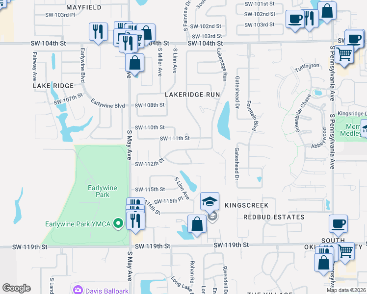 map of restaurants, bars, coffee shops, grocery stores, and more near 11308 Country Drive in Oklahoma City