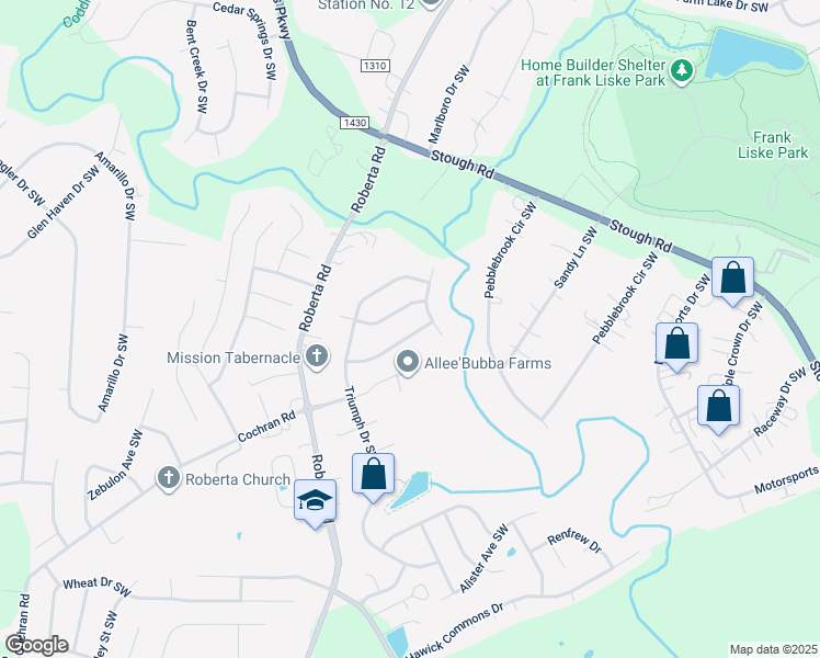 map of restaurants, bars, coffee shops, grocery stores, and more near 3556 Valiant Avenue Southwest in Concord