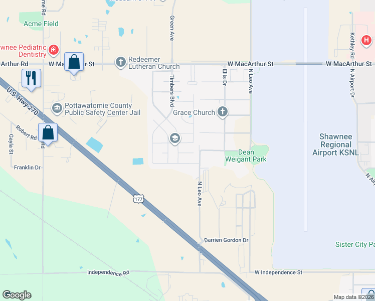 map of restaurants, bars, coffee shops, grocery stores, and more near 1908 Timber Dale Drive in Shawnee
