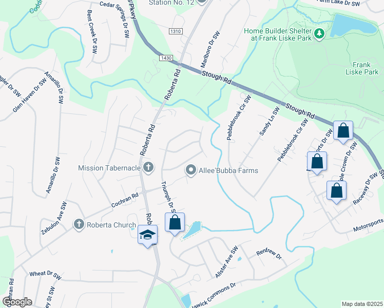 map of restaurants, bars, coffee shops, grocery stores, and more near 3556 Valiant Avenue Southwest in Concord