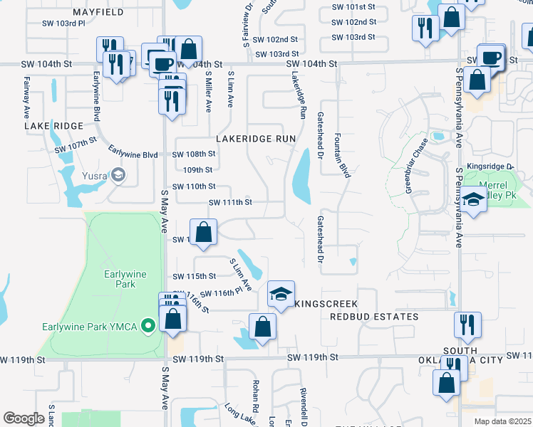 map of restaurants, bars, coffee shops, grocery stores, and more near 2641 Southwest 111th Circle in Oklahoma City