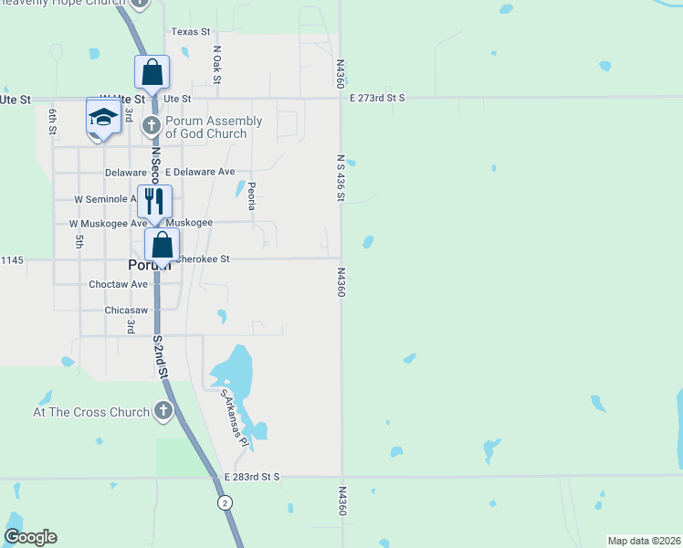map of restaurants, bars, coffee shops, grocery stores, and more near N4360 in Porum