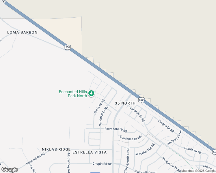 map of restaurants, bars, coffee shops, grocery stores, and more near 5845 Sandoval Drive Northeast in Rio Rancho