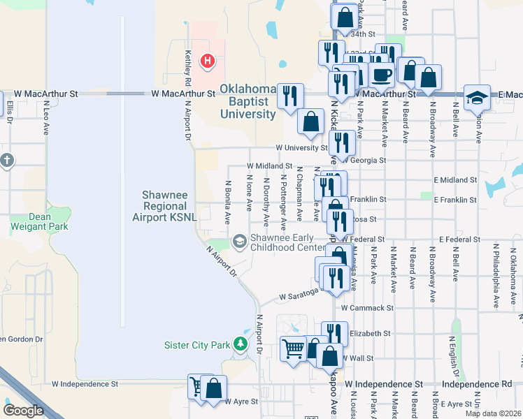 map of restaurants, bars, coffee shops, grocery stores, and more near 2204 North Dorothy Avenue in Shawnee