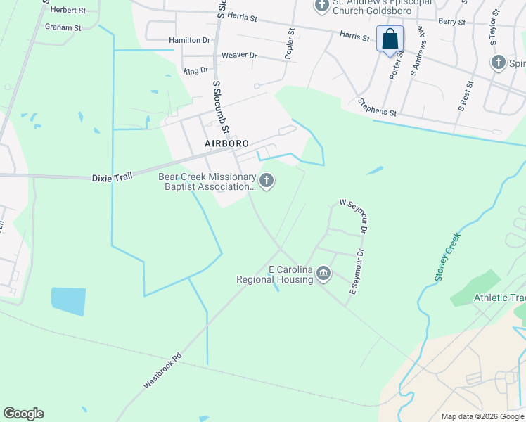 map of restaurants, bars, coffee shops, grocery stores, and more near 1804 South Slocumb Street in Goldsboro