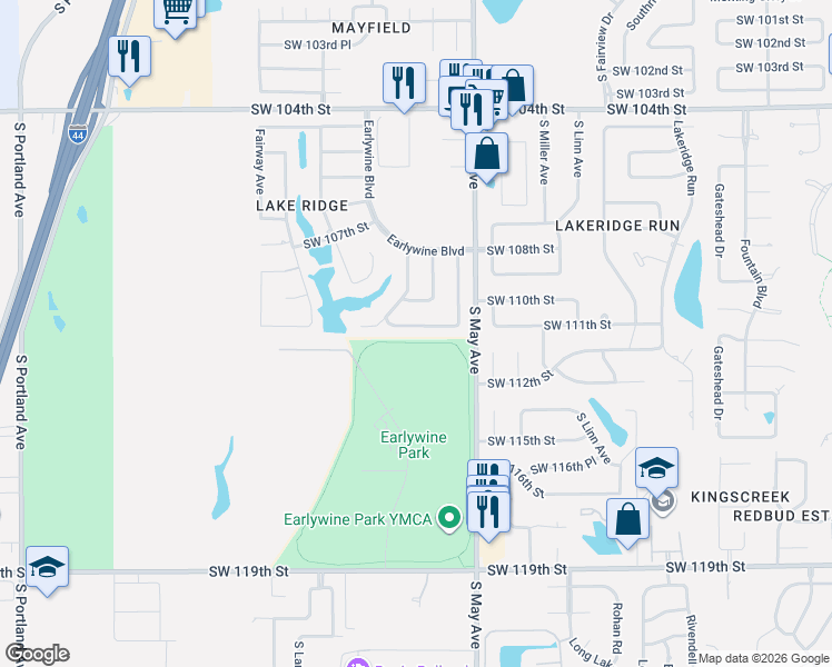 map of restaurants, bars, coffee shops, grocery stores, and more near 2921 Southwest 111th Street in Oklahoma City