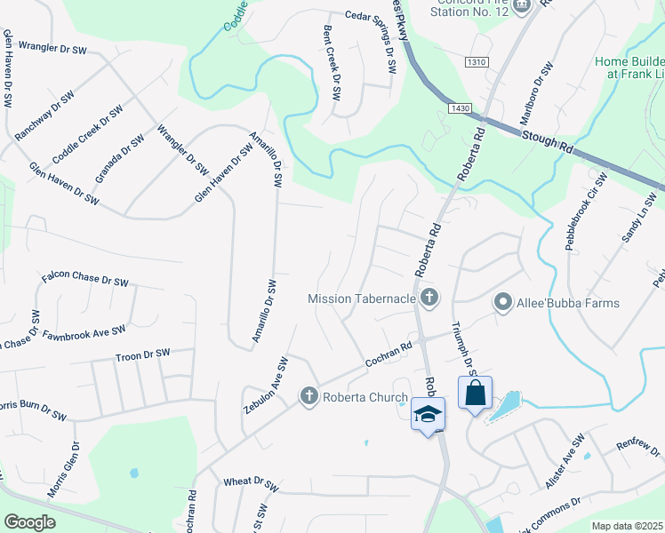 map of restaurants, bars, coffee shops, grocery stores, and more near 3873 Longwood Drive Southwest in Concord