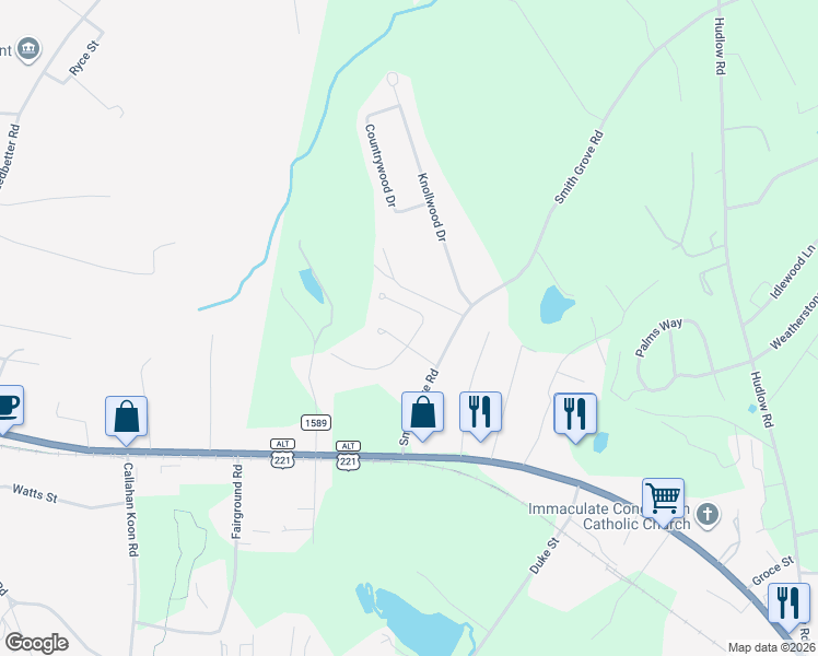 map of restaurants, bars, coffee shops, grocery stores, and more near 161 South Woodland Avenue in Forest City