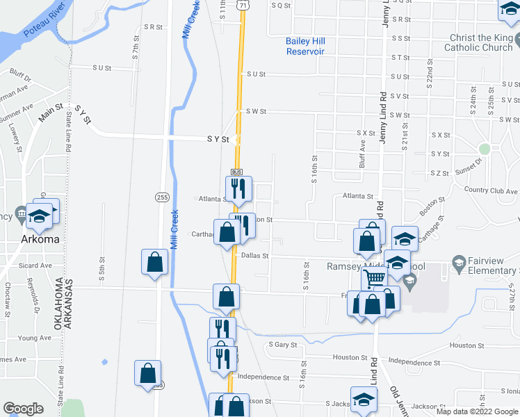 map of restaurants, bars, coffee shops, grocery stores, and more near 2913 South 12th Street in Fort Smith