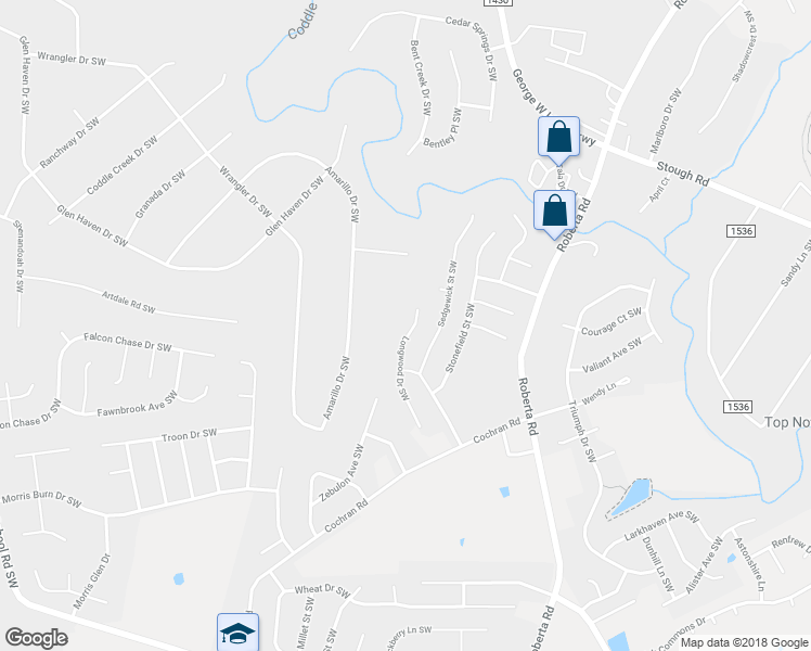 map of restaurants, bars, coffee shops, grocery stores, and more near 3878 Longwood Drive Southwest in Concord