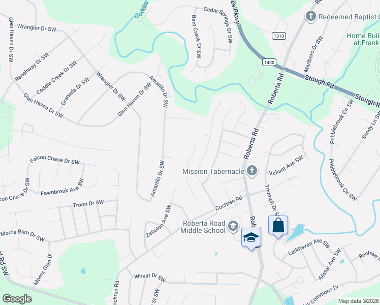 map of restaurants, bars, coffee shops, grocery stores, and more near 3870 Longwood Drive Southwest in Concord