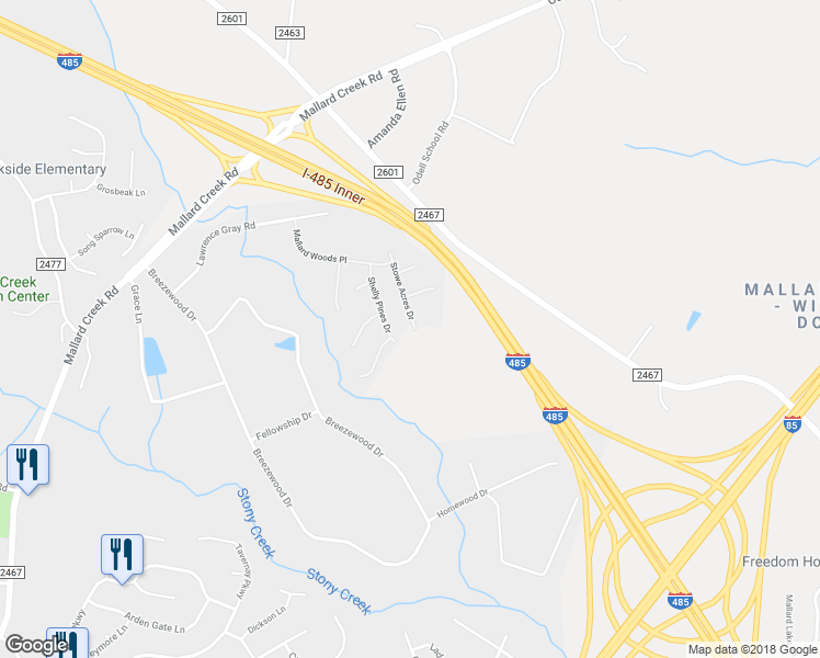 map of restaurants, bars, coffee shops, grocery stores, and more near 12319 Stowe Acres Drive in Charlotte