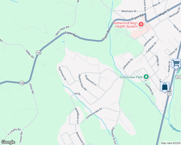 map of restaurants, bars, coffee shops, grocery stores, and more near 331 Squirrel Den Drive in Rutherfordton