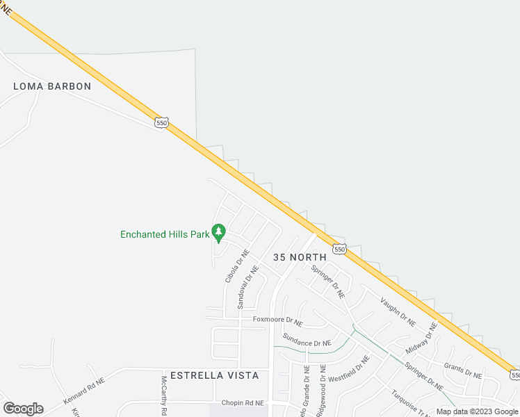 map of restaurants, bars, coffee shops, grocery stores, and more near 5849 Sandoval Drive Northeast in Rio Rancho