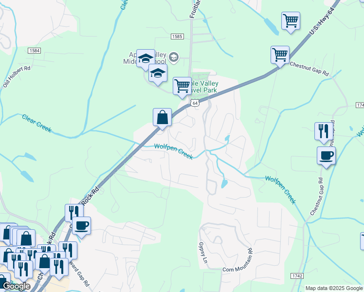 map of restaurants, bars, coffee shops, grocery stores, and more near 150 Brittany Place Drive in Hendersonville