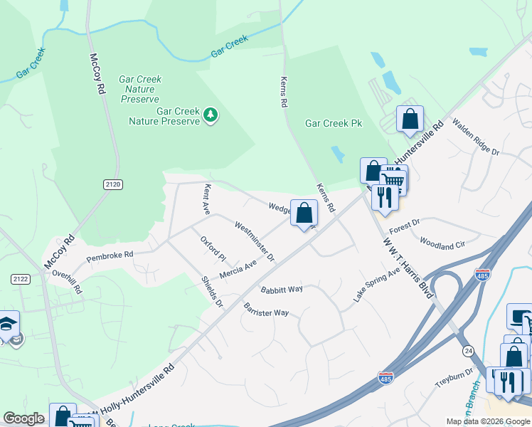 map of restaurants, bars, coffee shops, grocery stores, and more near 8935 Wedgewood Drive in Huntersville
