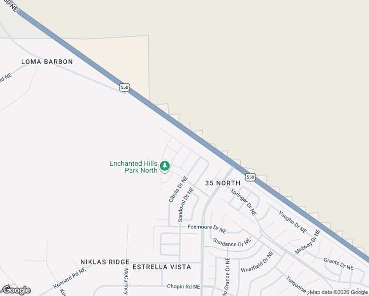 map of restaurants, bars, coffee shops, grocery stores, and more near 5880 Sandoval Drive Northeast in Rio Rancho