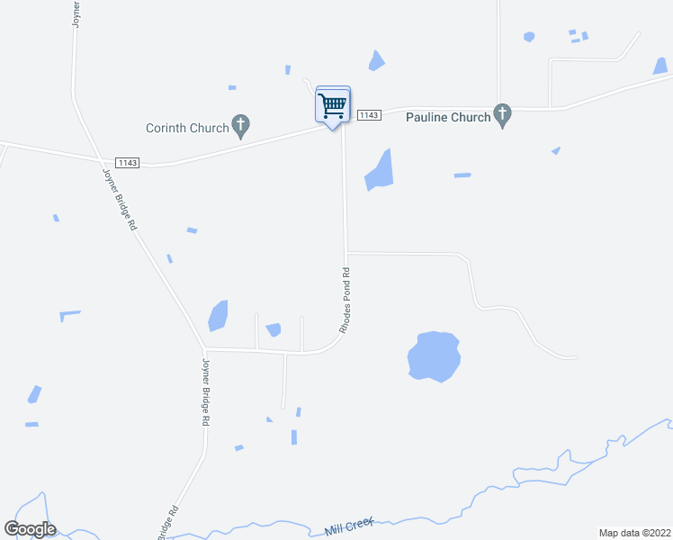 map of restaurants, bars, coffee shops, grocery stores, and more near 288 Rhodes Pond Road in Four Oaks