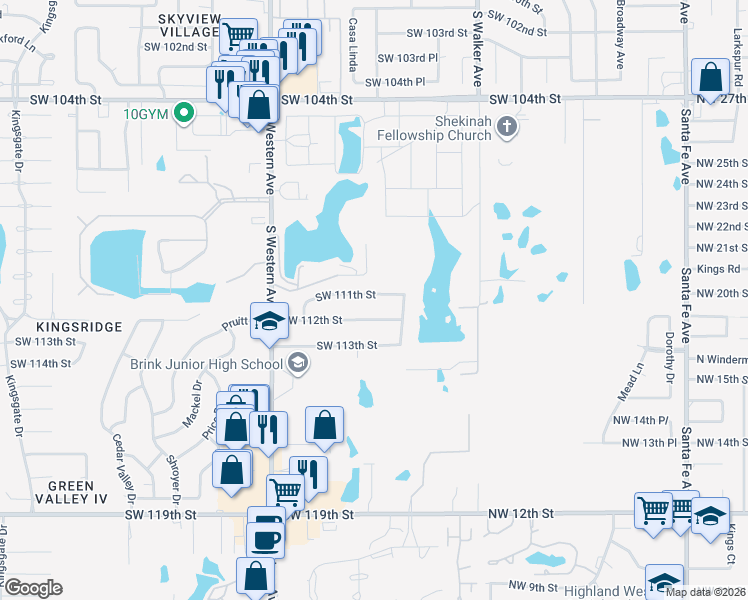 map of restaurants, bars, coffee shops, grocery stores, and more near 620 Southwest 111th Street in Oklahoma City
