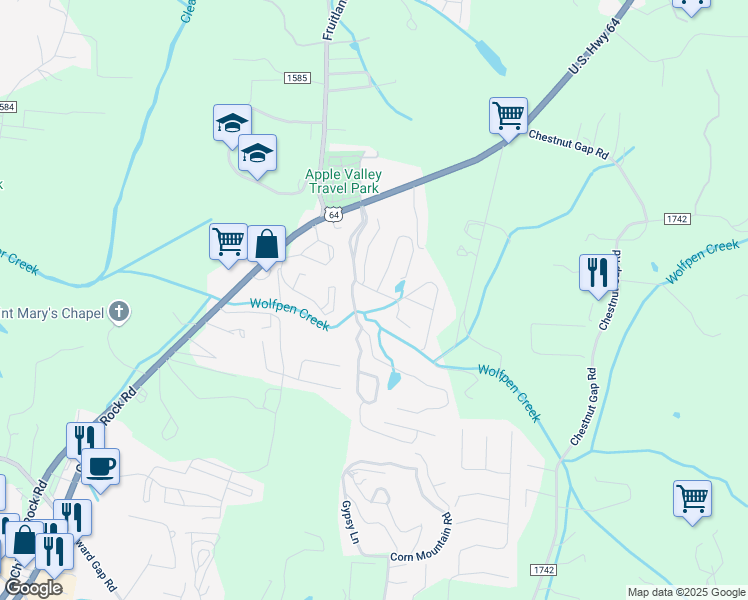 map of restaurants, bars, coffee shops, grocery stores, and more near 5 Gray Wolf Ln in Hendersonville
