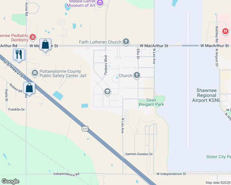 map of restaurants, bars, coffee shops, grocery stores, and more near 1910 Glenbrook Drive in Shawnee