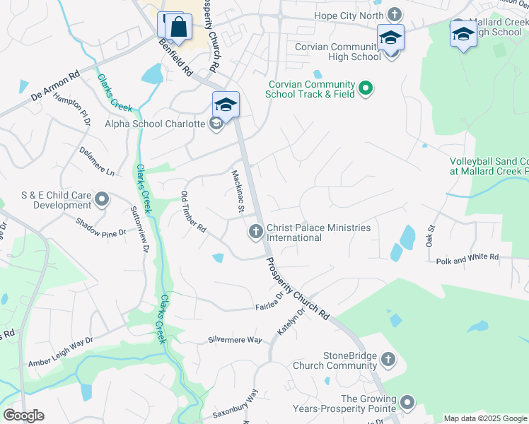 map of restaurants, bars, coffee shops, grocery stores, and more near 10201 Fairbourne Court in Charlotte