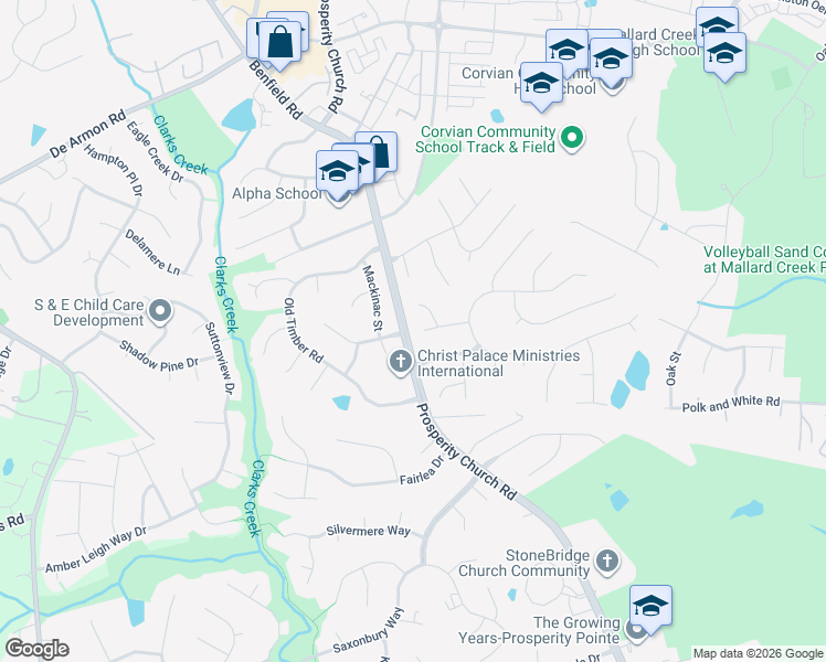 map of restaurants, bars, coffee shops, grocery stores, and more near 10201 Fairbourne Court in Charlotte