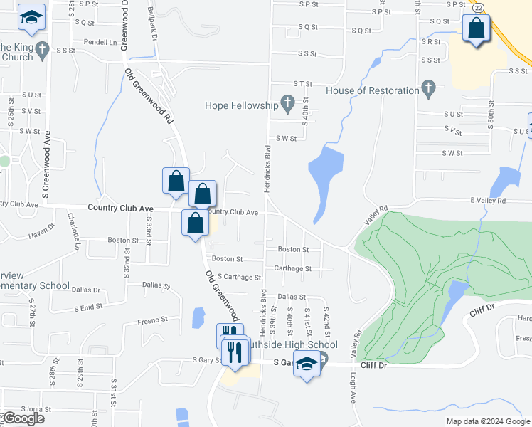 map of restaurants, bars, coffee shops, grocery stores, and more near 3509 Country Club Ave in Fort Smith
