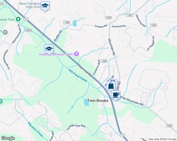 map of restaurants, bars, coffee shops, grocery stores, and more near 3250 North Carolina 191 in Hendersonville