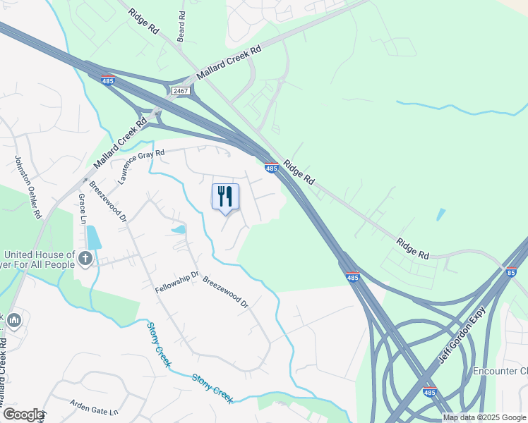 map of restaurants, bars, coffee shops, grocery stores, and more near 12328 Stowe Acres Drive in Charlotte