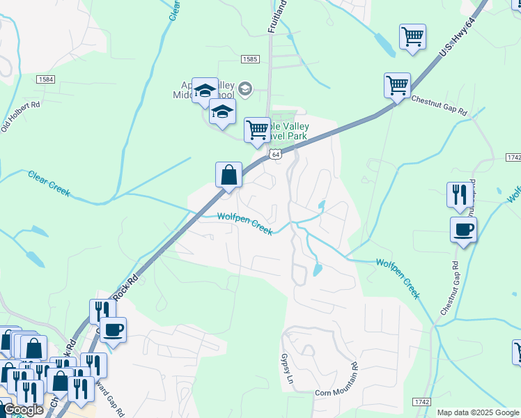 map of restaurants, bars, coffee shops, grocery stores, and more near 150 Brittany Place Drive in Hendersonville