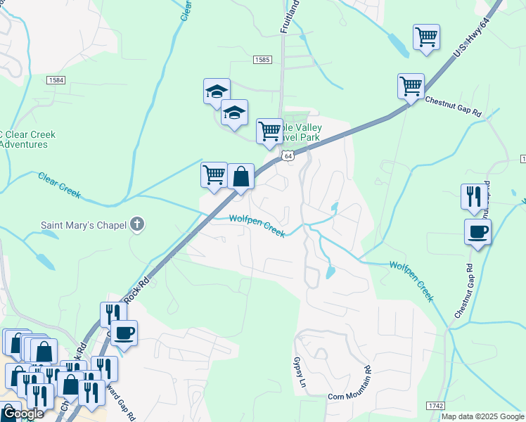 map of restaurants, bars, coffee shops, grocery stores, and more near 238 Brittany Place Drive in Hendersonville