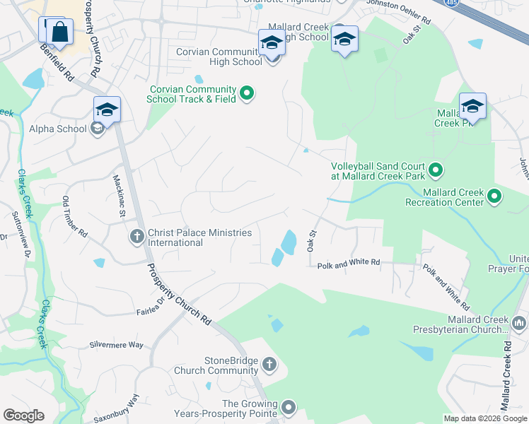 map of restaurants, bars, coffee shops, grocery stores, and more near 10518 Worsley Lane in Charlotte