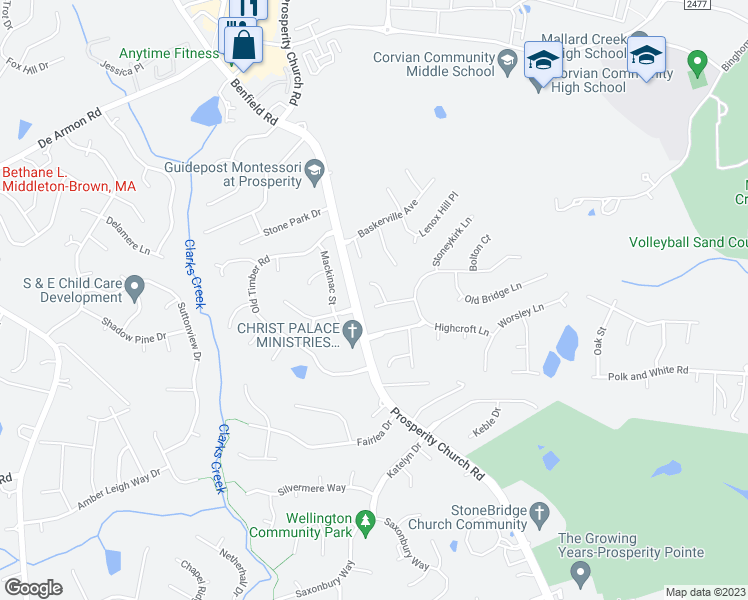 map of restaurants, bars, coffee shops, grocery stores, and more near 10201 Fairbourne Court in Charlotte