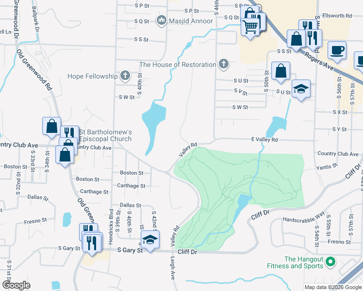 map of restaurants, bars, coffee shops, grocery stores, and more near 1 Berry Hill Road in Fort Smith