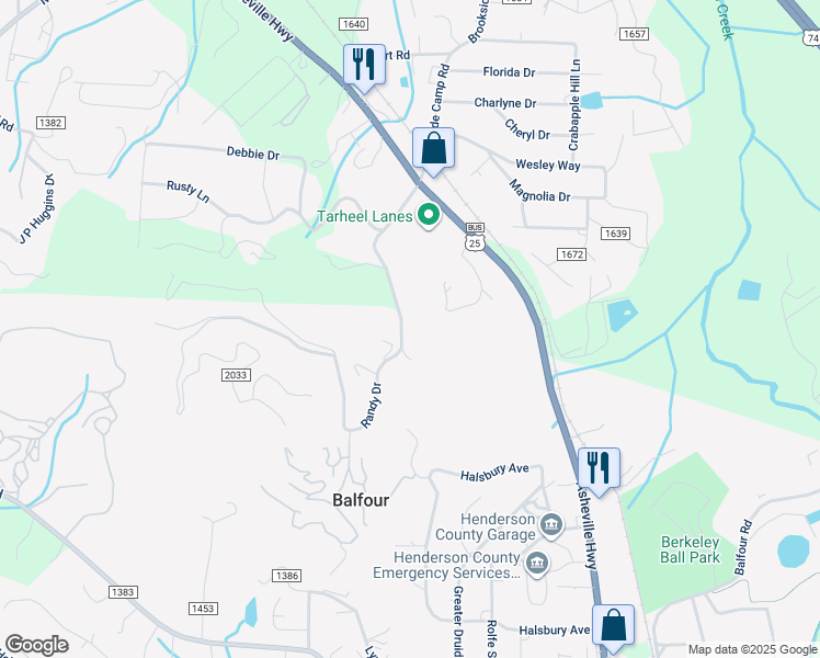 map of restaurants, bars, coffee shops, grocery stores, and more near 219 Randy Drive in Hendersonville