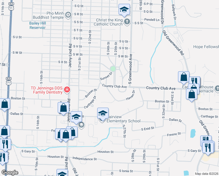 map of restaurants, bars, coffee shops, grocery stores, and more near 7 Haven Drive in Fort Smith