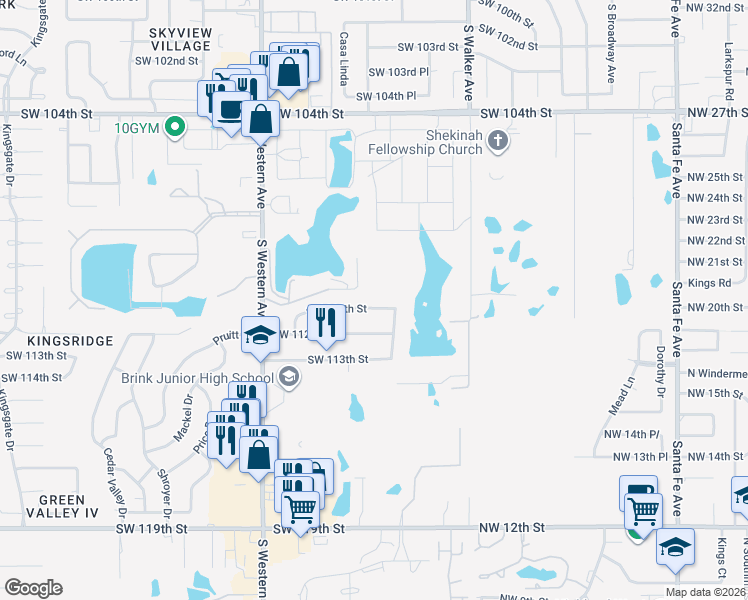 map of restaurants, bars, coffee shops, grocery stores, and more near 620 Southwest 111th Street in Oklahoma City