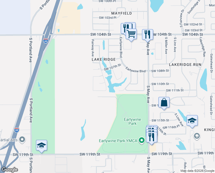map of restaurants, bars, coffee shops, grocery stores, and more near 3213 Southwest 111th Street in Oklahoma City