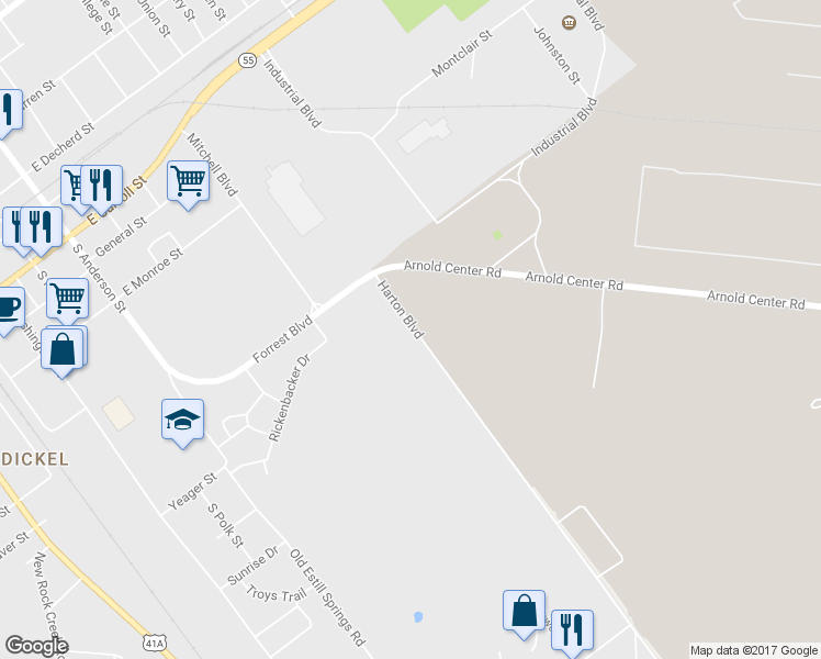 map of restaurants, bars, coffee shops, grocery stores, and more near 1204 Harton Boulevard in Tullahoma