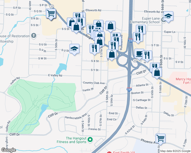 map of restaurants, bars, coffee shops, grocery stores, and more near 2719 South 56th Street in Fort Smith