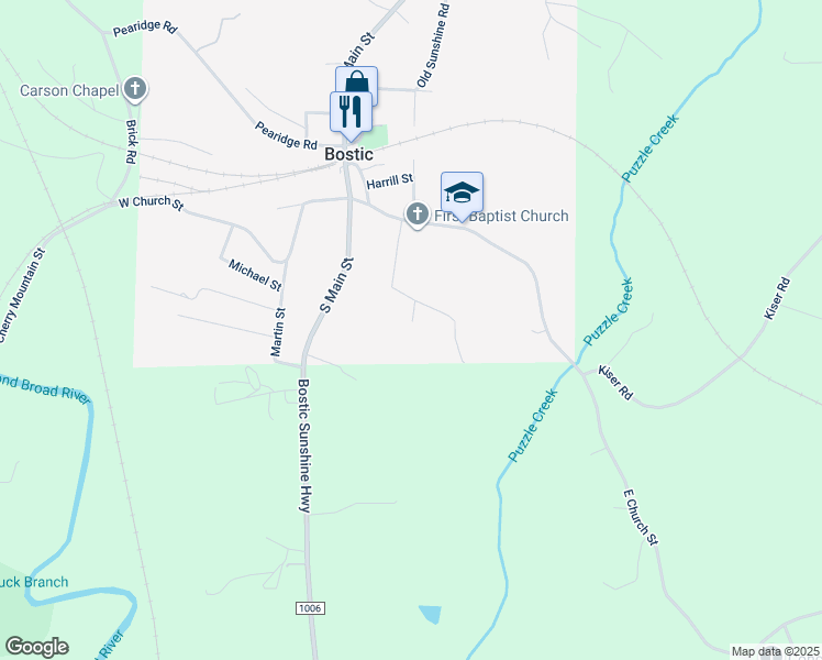map of restaurants, bars, coffee shops, grocery stores, and more near 230 Lattimore Street in Bostic