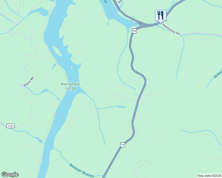 map of restaurants, bars, coffee shops, grocery stores, and more near 319 Blue Ridge Parkway in Bryson City