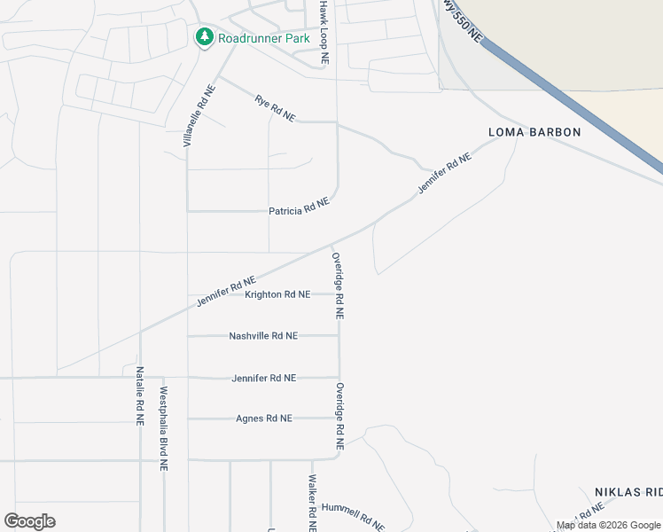 map of restaurants, bars, coffee shops, grocery stores, and more near Overidge Road Northeast in Rio Rancho