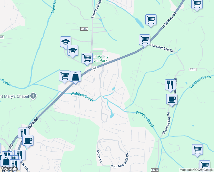 map of restaurants, bars, coffee shops, grocery stores, and more near 5 Gray Wolf Lane in Hendersonville